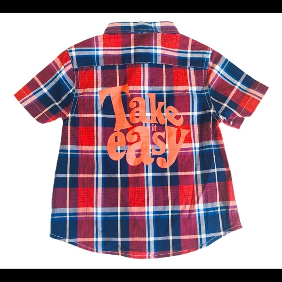 NWT GUESS Soul Print Plaid Button Down Shirt With Cap Sleeves Red/Navy Blue 2Y - Picture 7 of 8